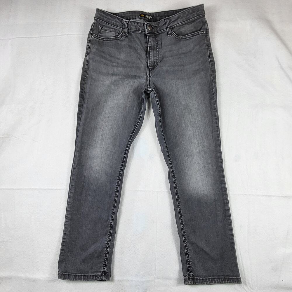 Women's Lee Regular Fit Straight Leg Mid Rise Grey Lt Black Jeans 12 Short 32x25
